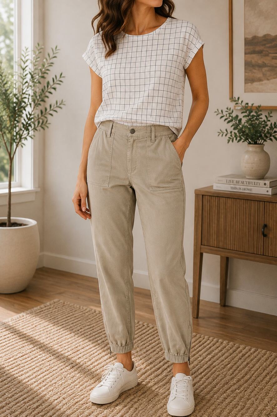 Joes Womens Jogger Pants Size 30" Beige Ankle Zip Casual Relaxed Cotton Lyocell